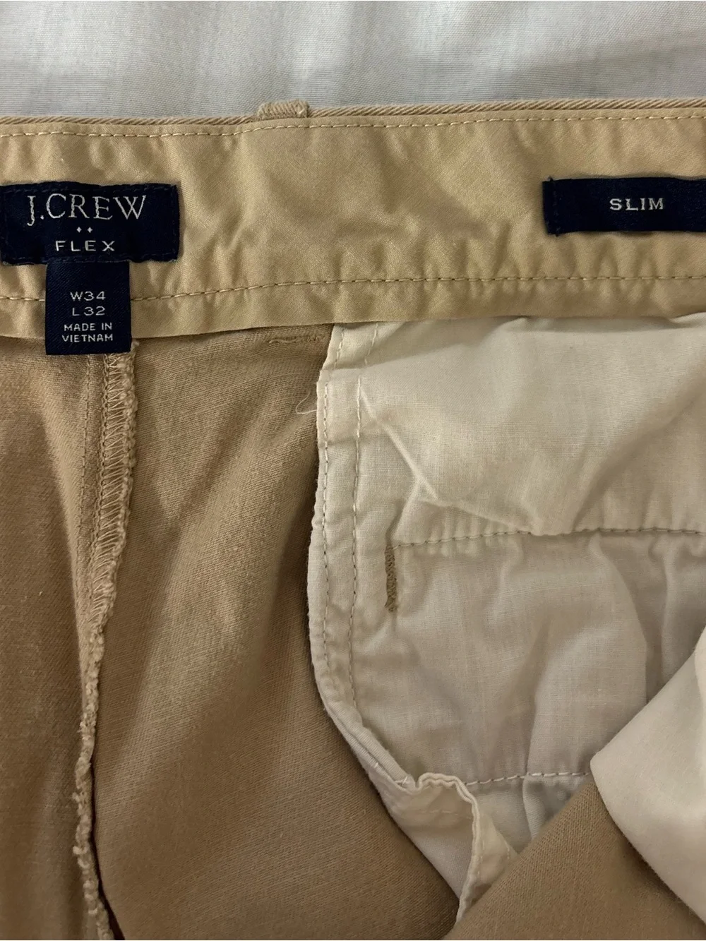 J. Crew Men Flex Slim Fit Tan Khaki Chinos Size 34X32